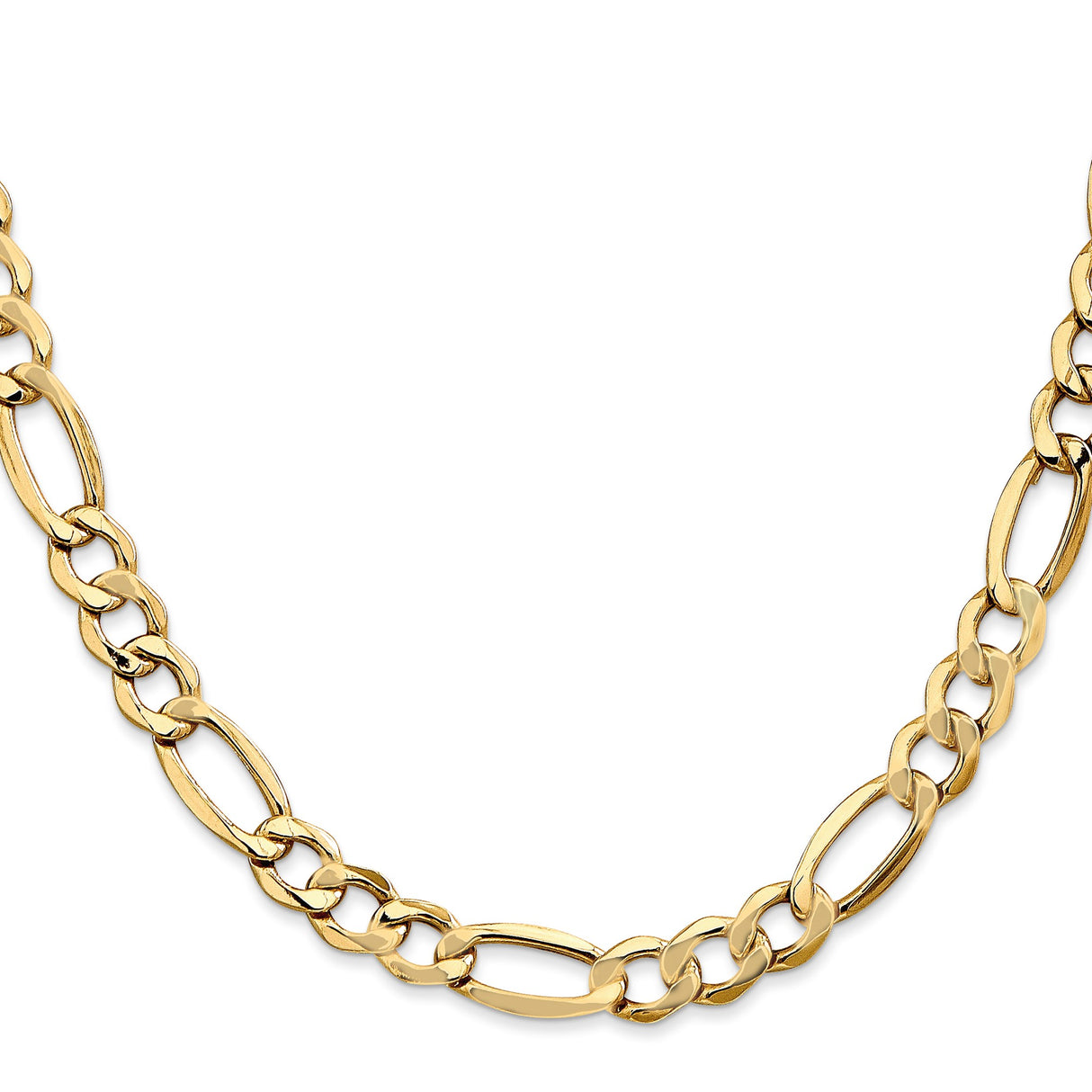 10K Yellow Gold 7.3 mm Figaro Chain Necklace, Polished