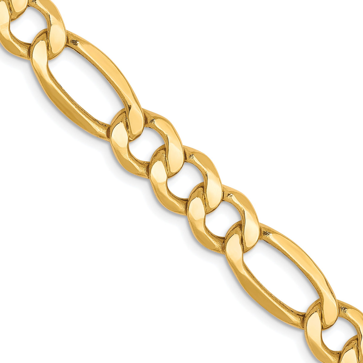 10K Yellow Gold 7.3 mm Figaro Chain Necklace, Polished detail view
