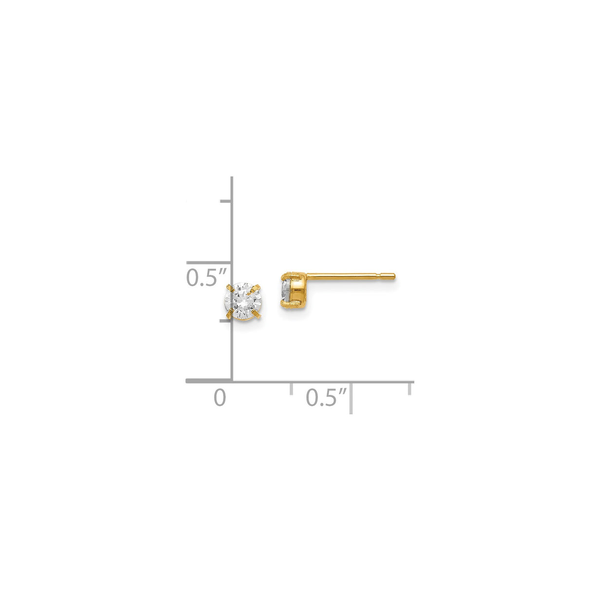 14k Yellow Gold Stud Earrings with Round Cut Cubic Zirconia in Four Prong Setting