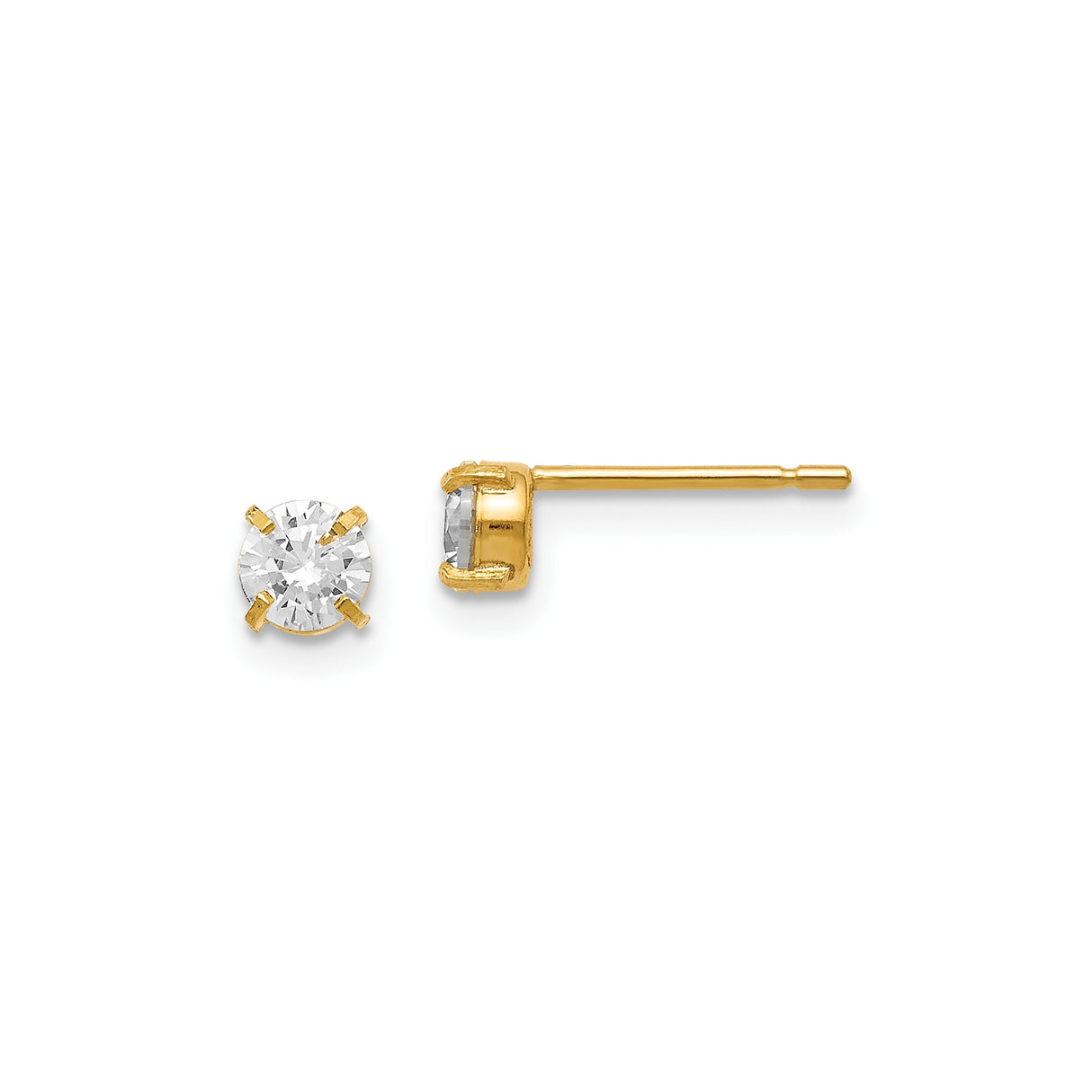 14k Yellow Gold Stud Earrings with Round Cut Cubic Zirconia in Four Prong Setting