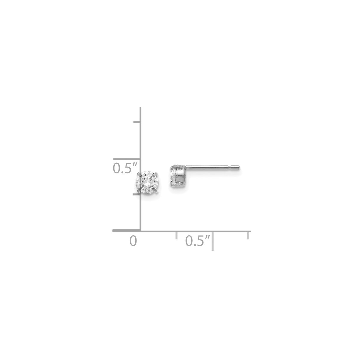 14k White Gold Solitaire Stud Earrings with Round-Cut Cubic Zirconia, Classic Four-Prong Setting