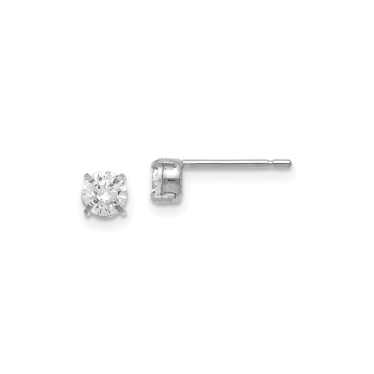14k White Gold Solitaire Stud Earrings with Round-Cut Cubic Zirconia, Classic Four-Prong Setting