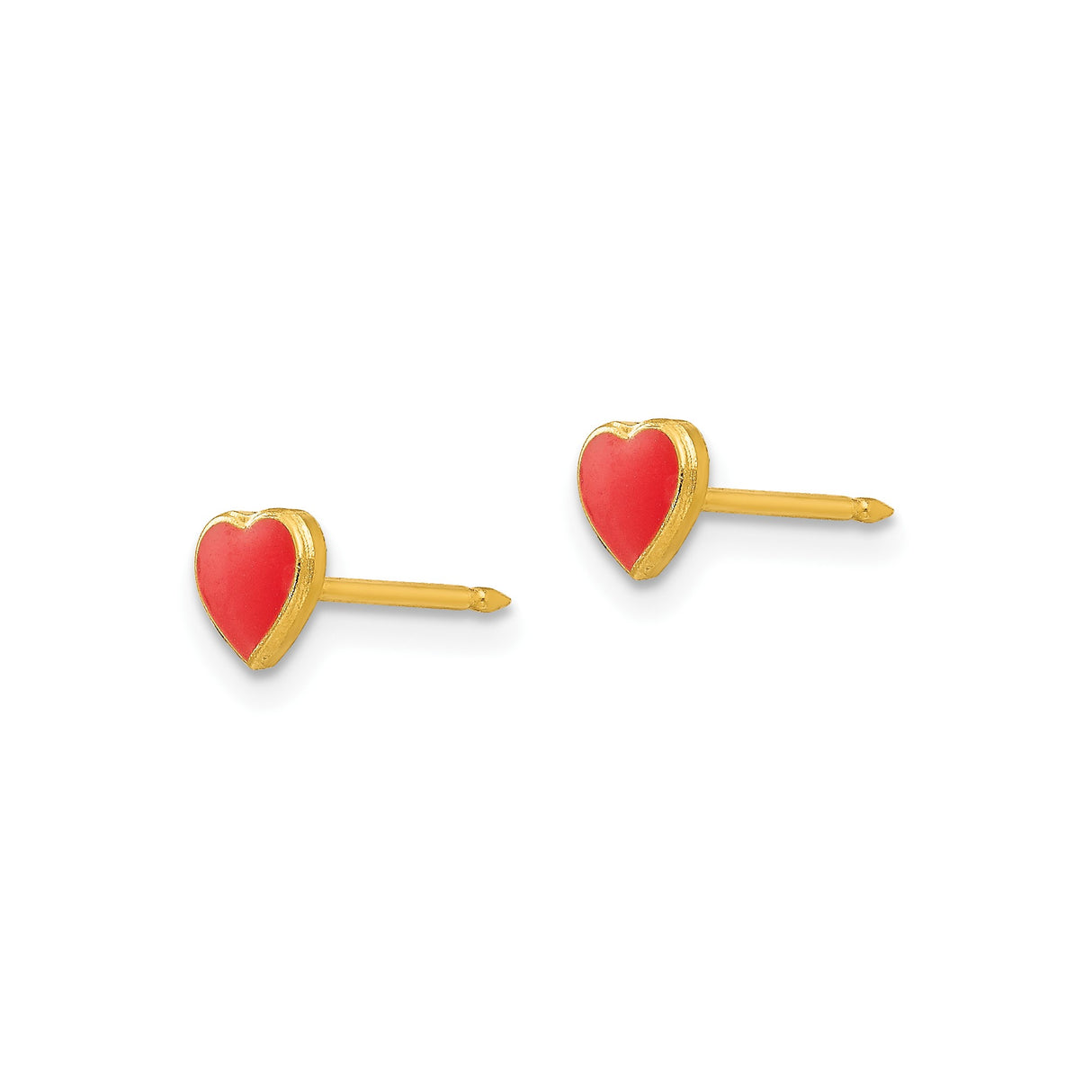 Stainless Steel Stud Earrings with Red Enamel Heart Design, Romantic Dainty Jewelry for Women