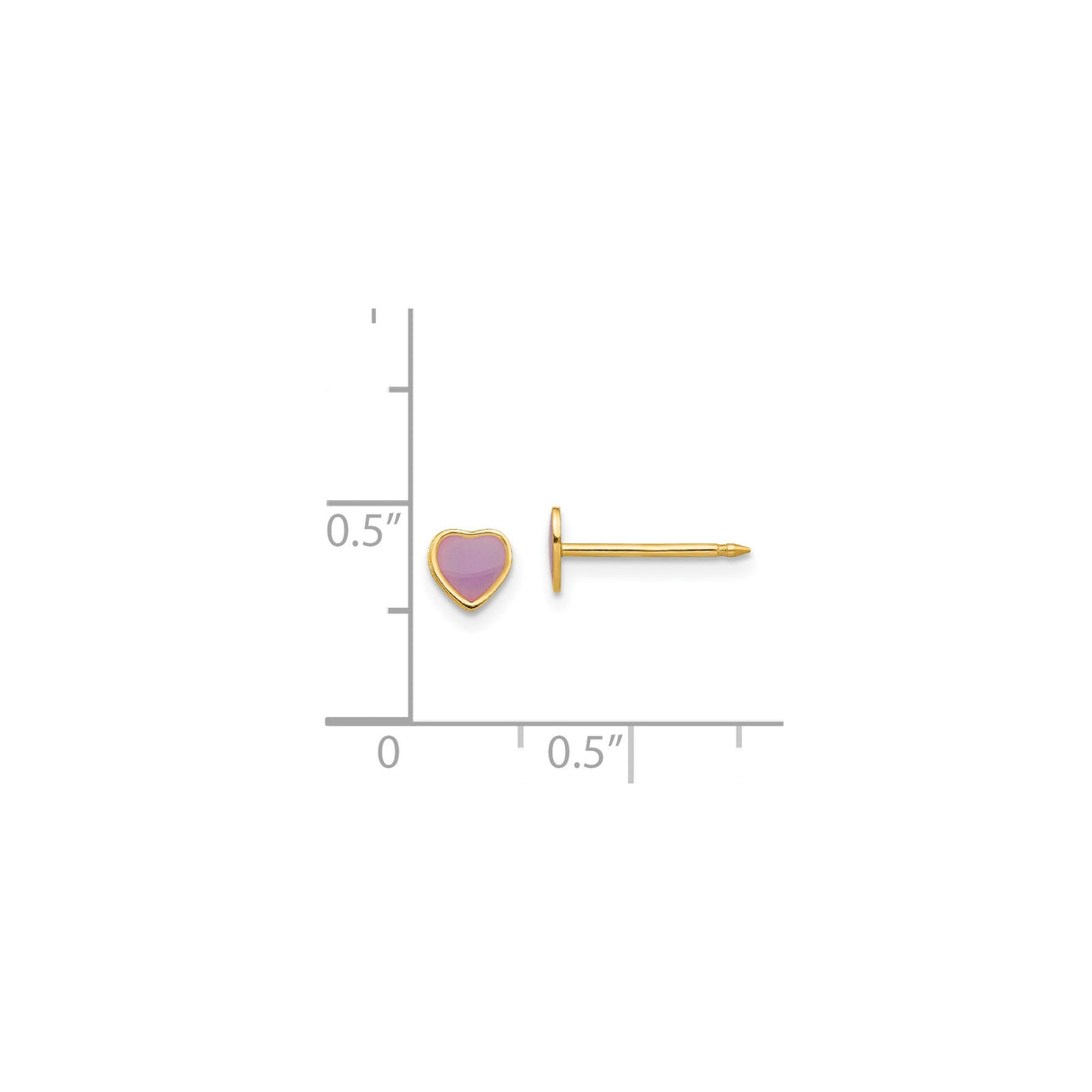 14k Yellow Gold Heart Stud Earrings with Pink Enamel Inlay, Dainty Minimalist Design