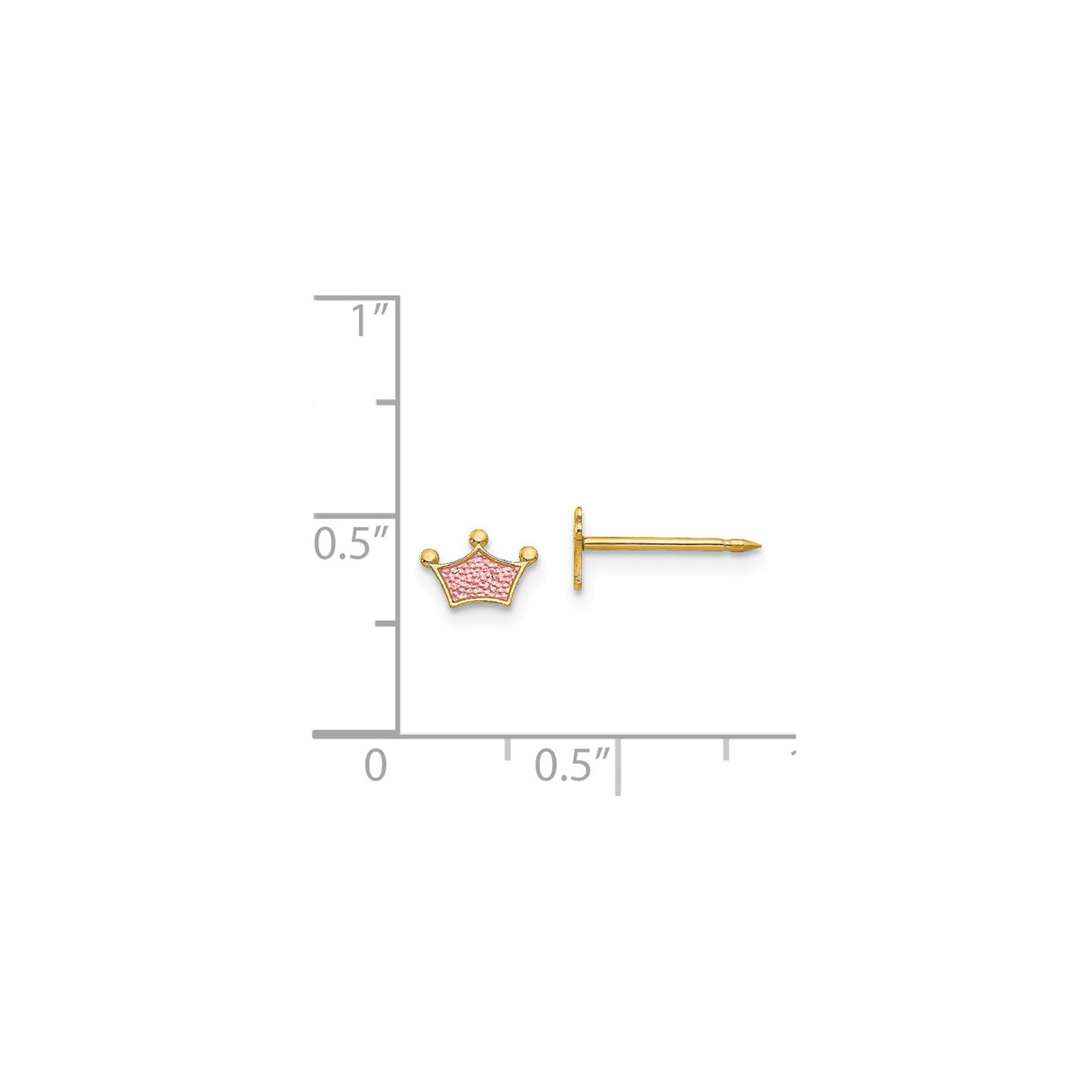 14k Yellow Gold Crown Stud Earrings with Pink Textured Enamel for Girls and Women