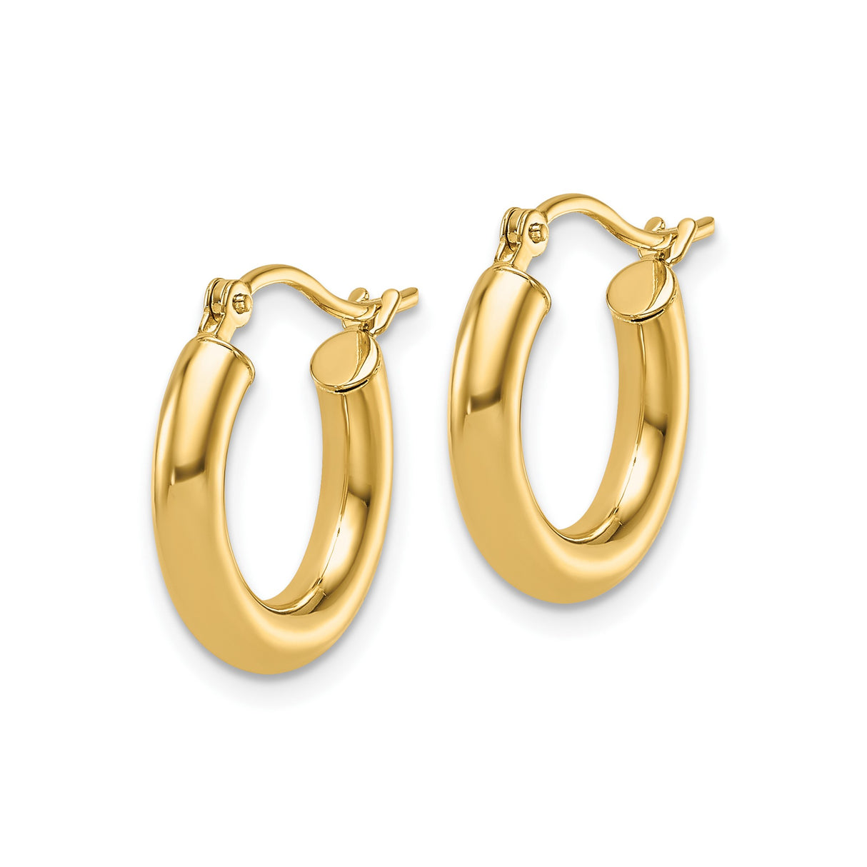 14k Yellow Gold Hoop Earrings, Classic Round Design with Hinged Latch, Polished Finish