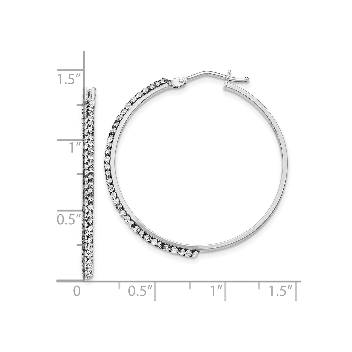 14k Yellow Gold Hoop Earrings with Crystal, Large Polished Statement Fashion Style for Women