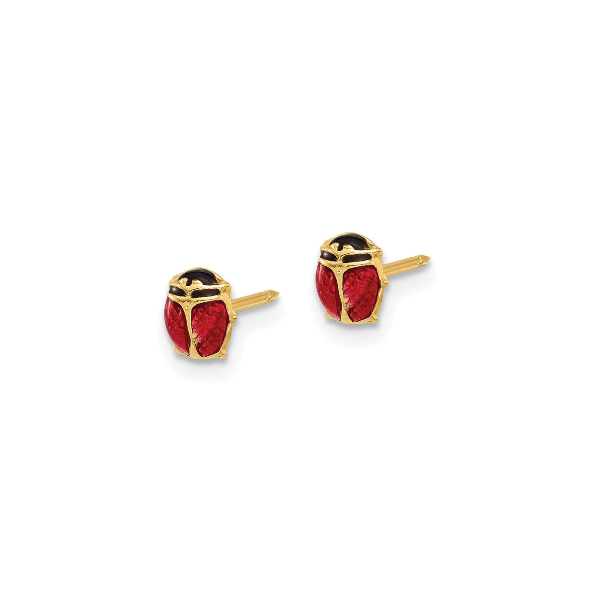 14k Yellow Gold Ladybug Stud Earrings with Red and Black Enamel Detailing, Nature Inspired Jewelry