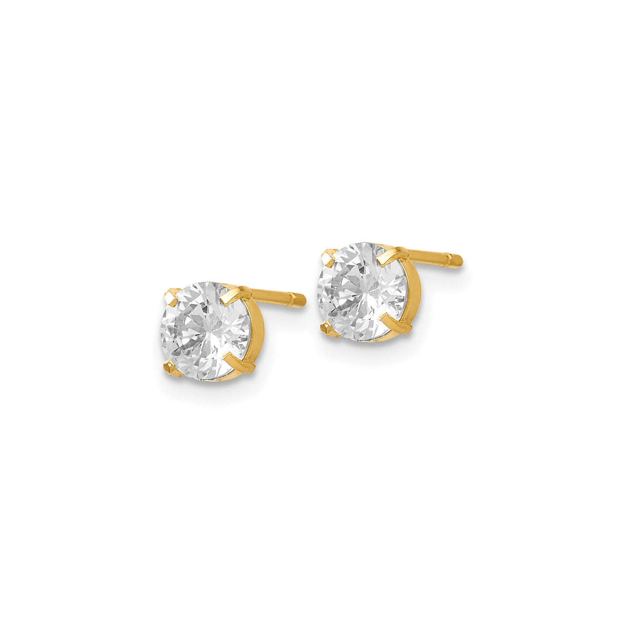 14k Yellow Gold Stud Earrings with Round Cut Cubic Zirconia, Classic Solitaire Design