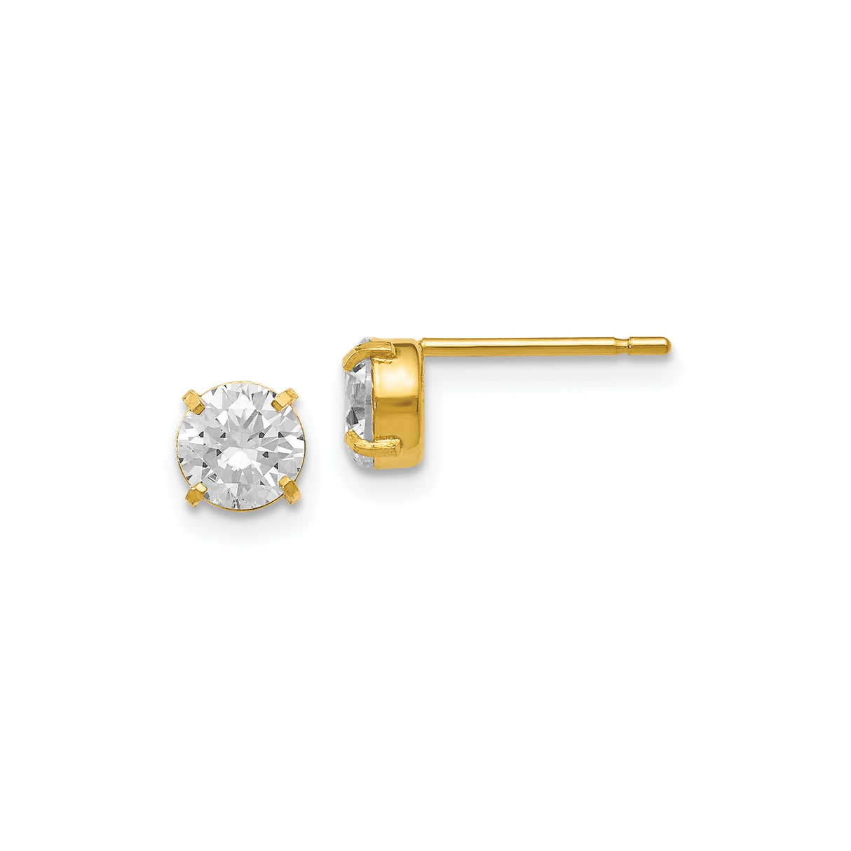 14k Yellow Gold Stud Earrings with Round Cut Cubic Zirconia, Classic Solitaire Design