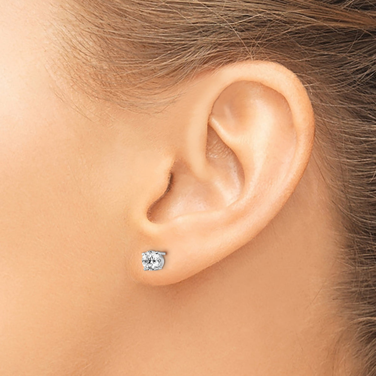 14k White Gold Stud Earrings with Cubic Zirconia, Classic Four Prong Solitaire Design