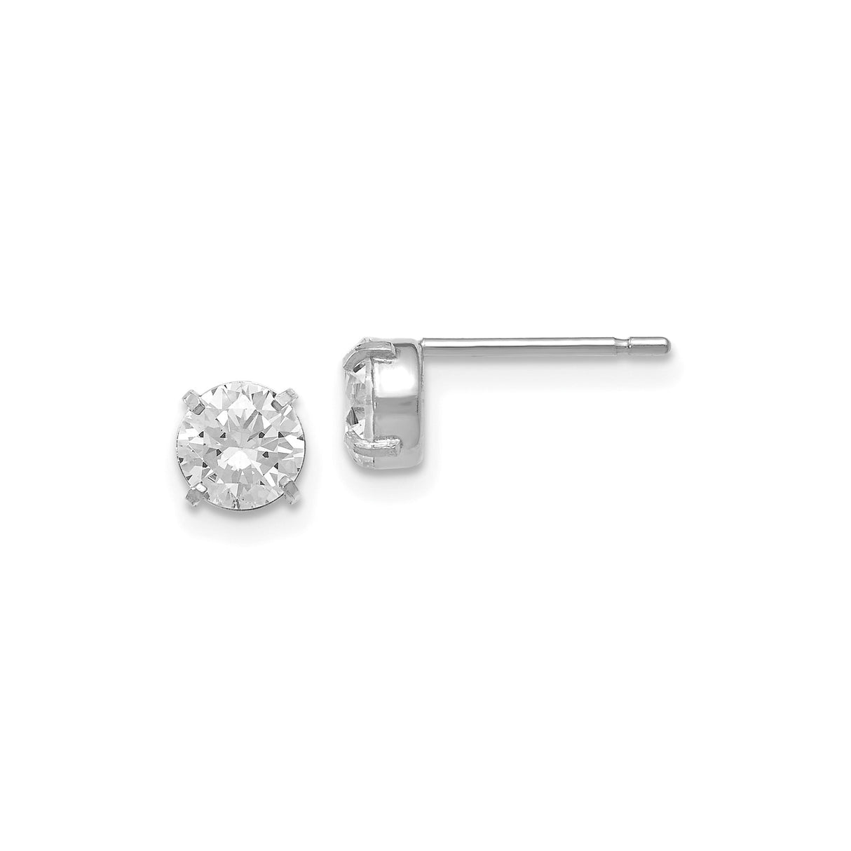 14k White Gold Stud Earrings with Cubic Zirconia, Classic Four Prong Solitaire Design