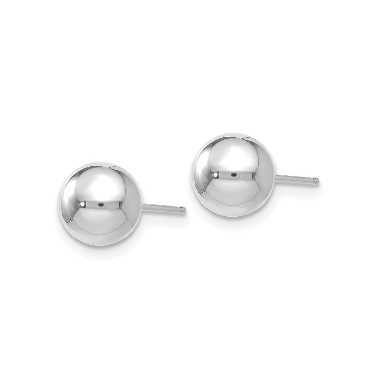 14k White Gold Ball Stud Earrings, High Polish Minimalist Round Design, Unisex Pierced Jewelry