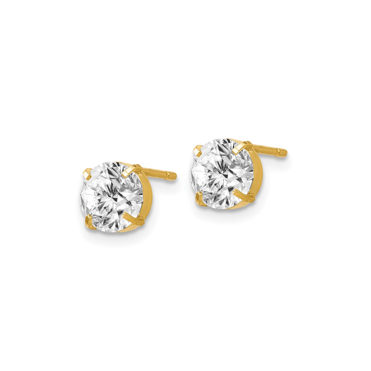 14k Yellow Gold Stud Earrings with Round Cut Cubic Zirconia, Classic Four-Prong Solitaire Design