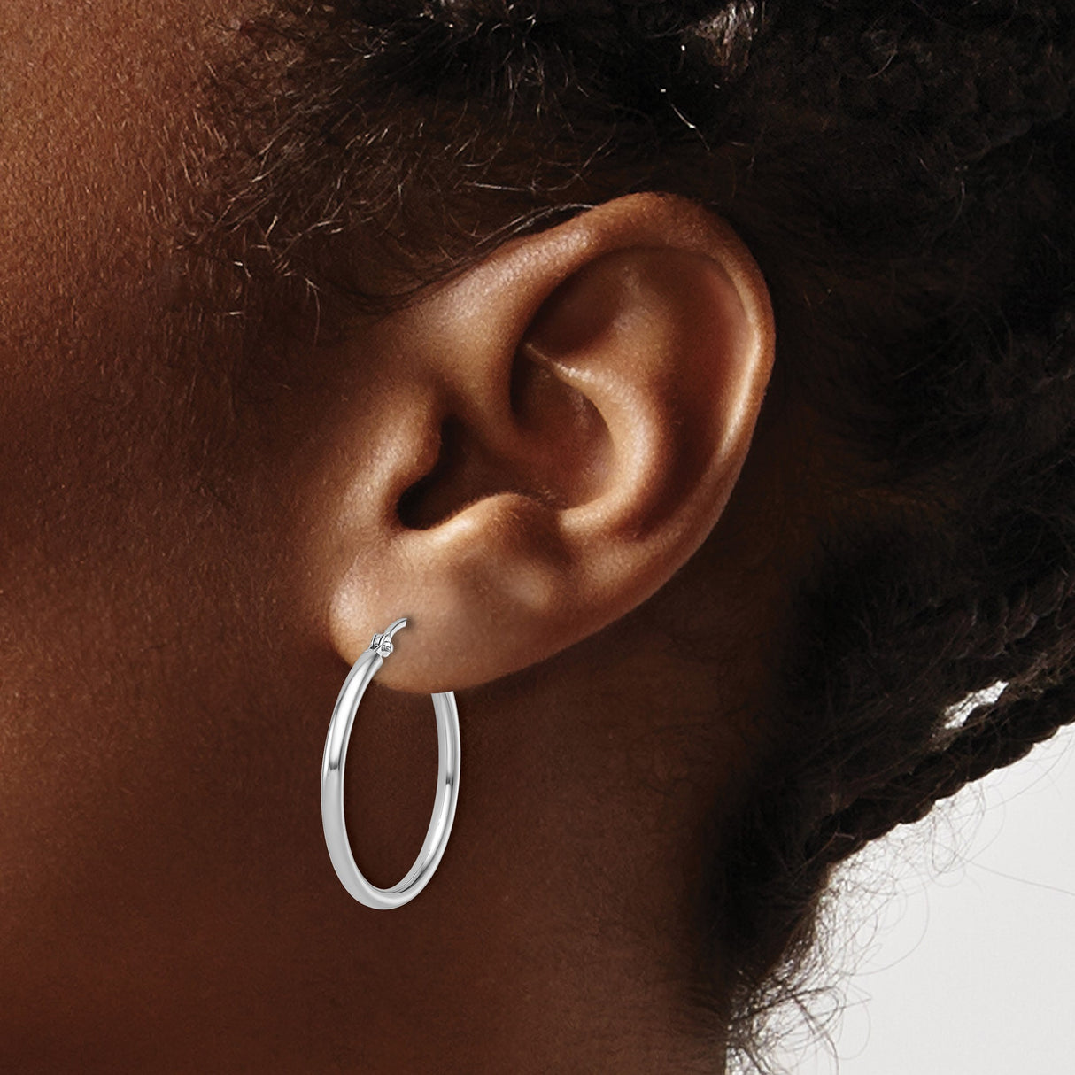 14k White Gold Hoop Earrings, Polished Minimalist Design with Latch Back Closure for Women