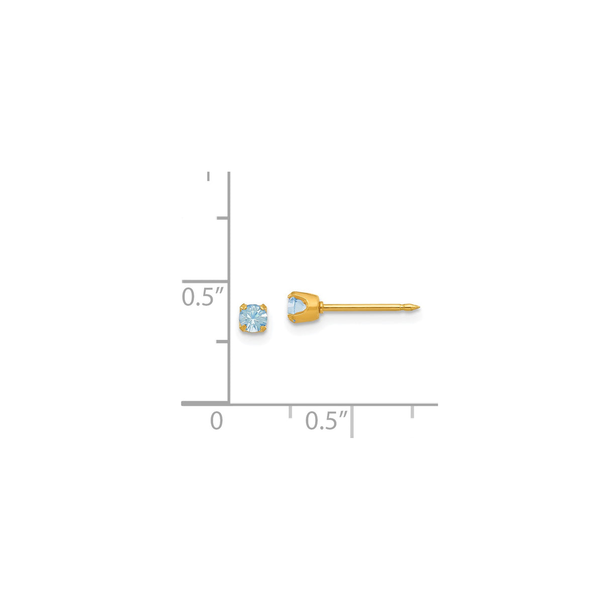 14k Yellow Gold Stud Earrings with Round Cut Light Blue Gemstones, Minimalist March Birthstone Jewelry