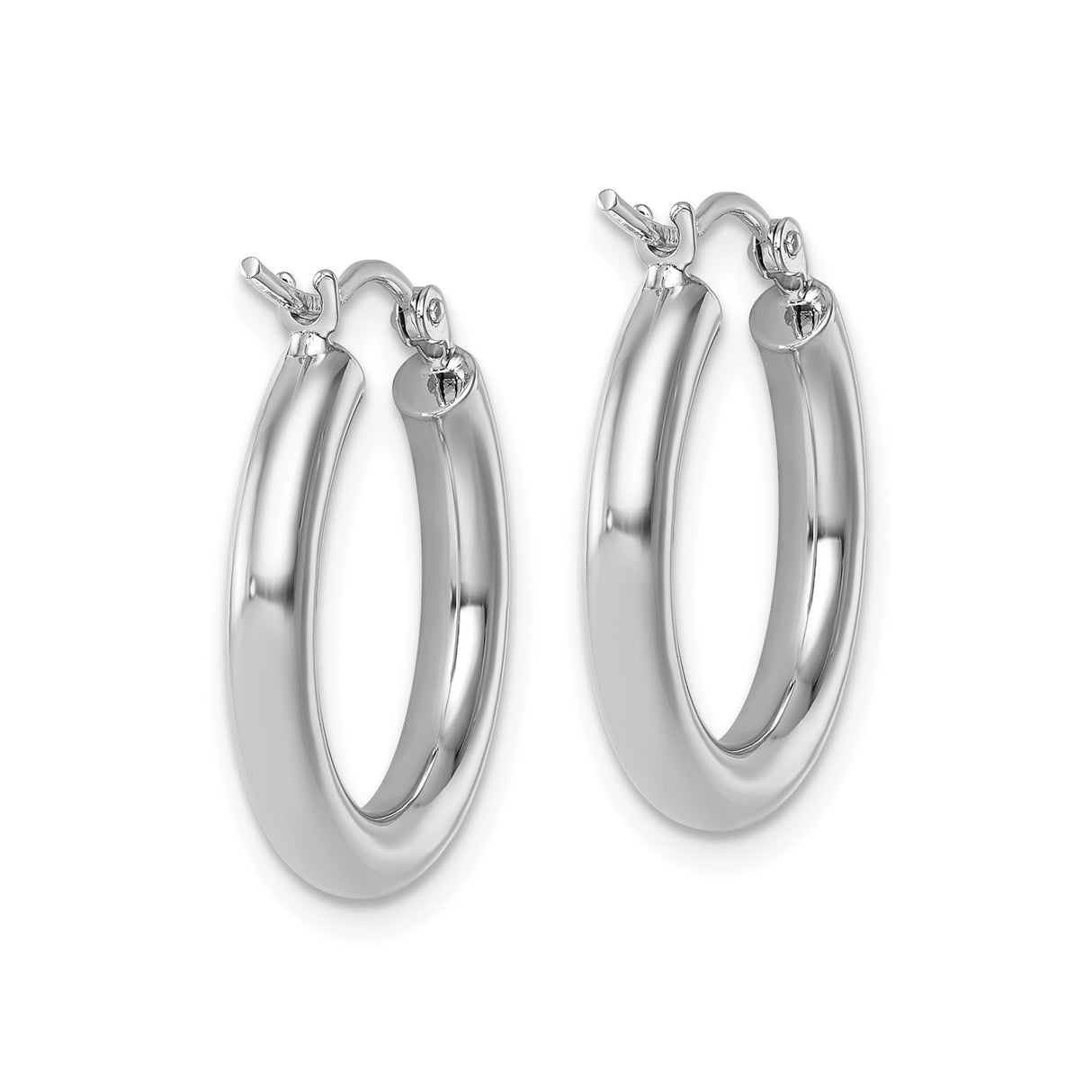 14k White Gold Hoop Earrings, Medium Round Polished Design, Lightweight Classic Style for Women
