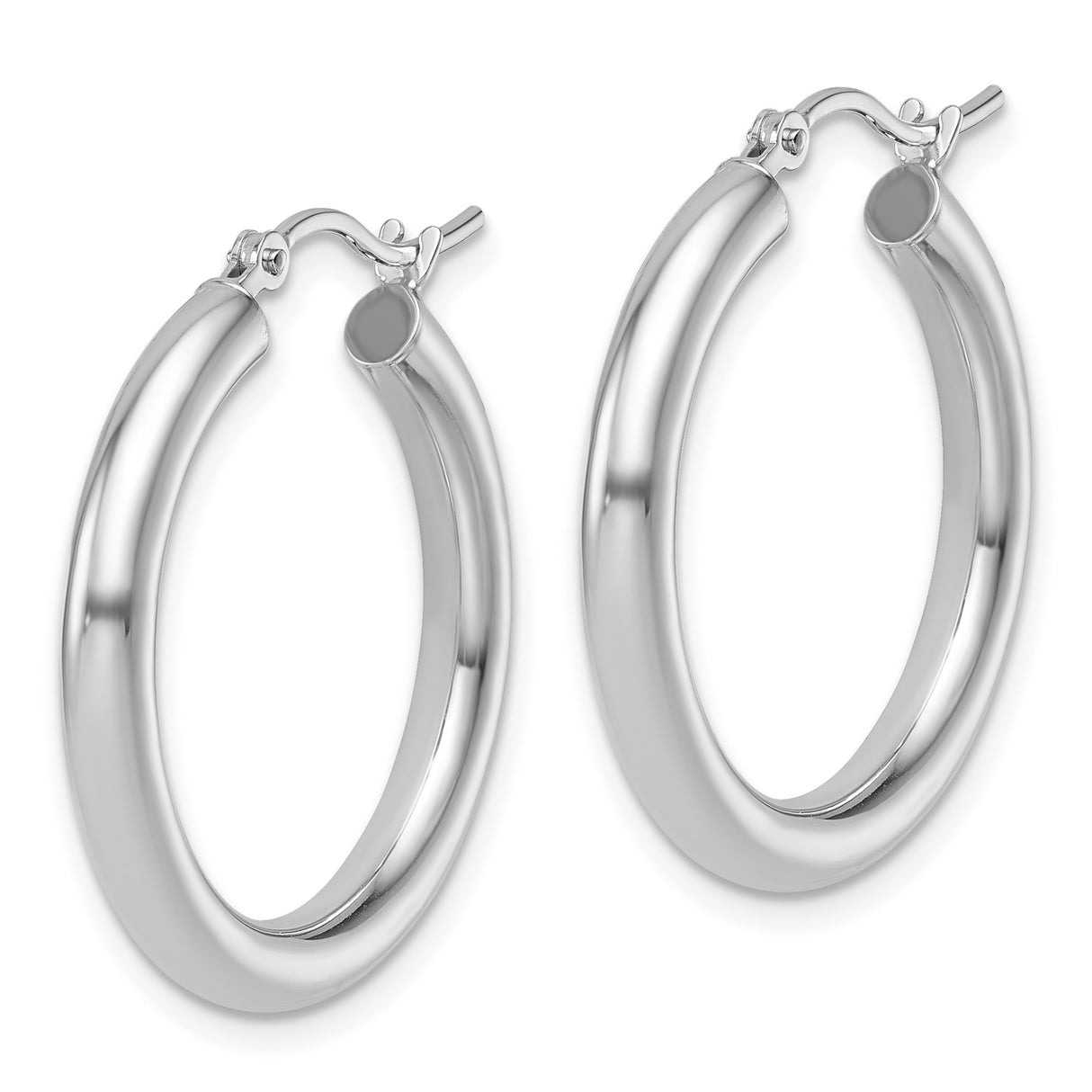 14k White Gold Hoop Earrings, Polished Minimalist Design with Hinged Latch Closure