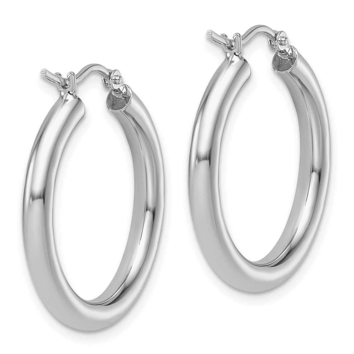 14k White Gold Hoop Earrings, Polished Minimalist Design with Hinged Latch Closure