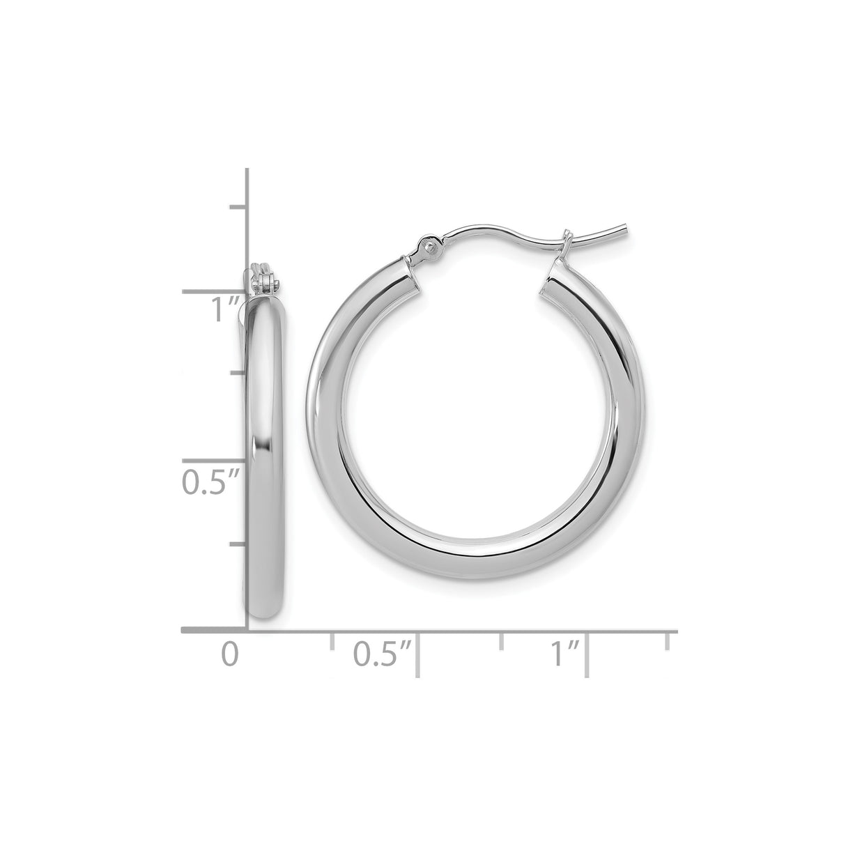 14k White Gold Hoop Earrings, Polished Minimalist Design with Hinged Latch Closure