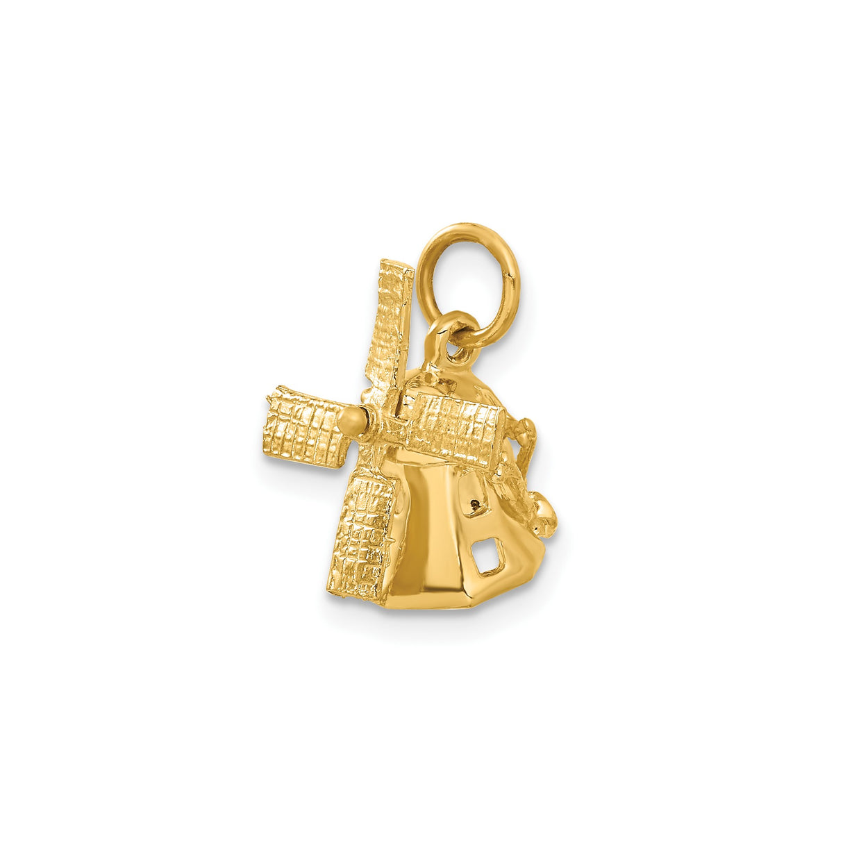 14k Yellow Gold Windmill Charm Pendant, Movable Dutch Design, Travel Themed Jewelry