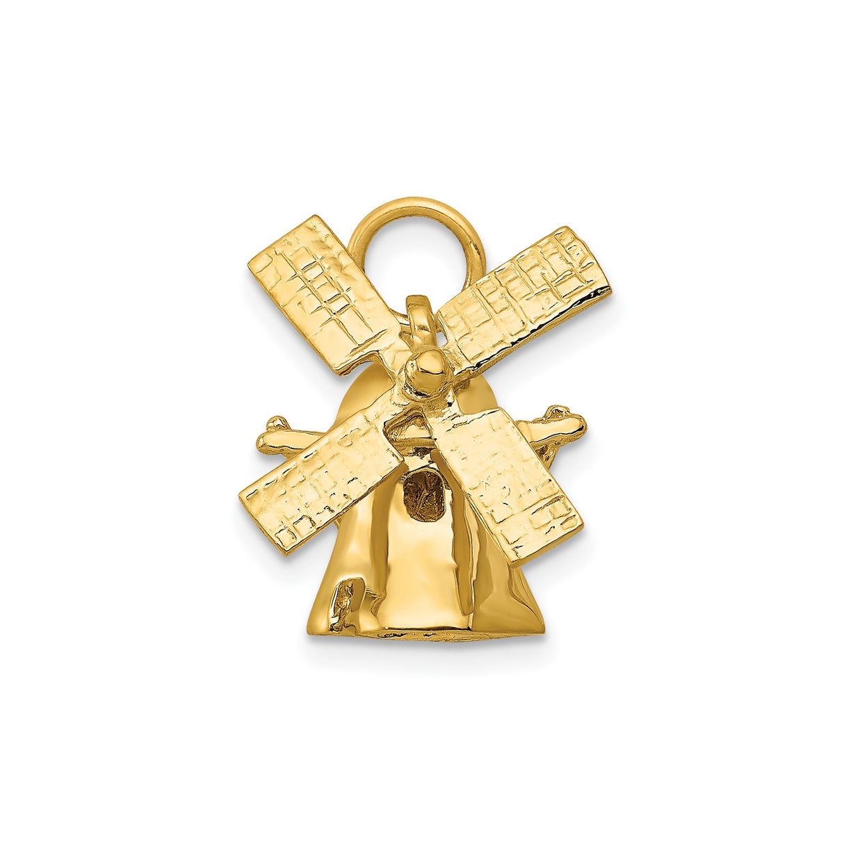 14k Yellow Gold Windmill Charm Pendant, Movable Dutch Design, Travel Themed Jewelry