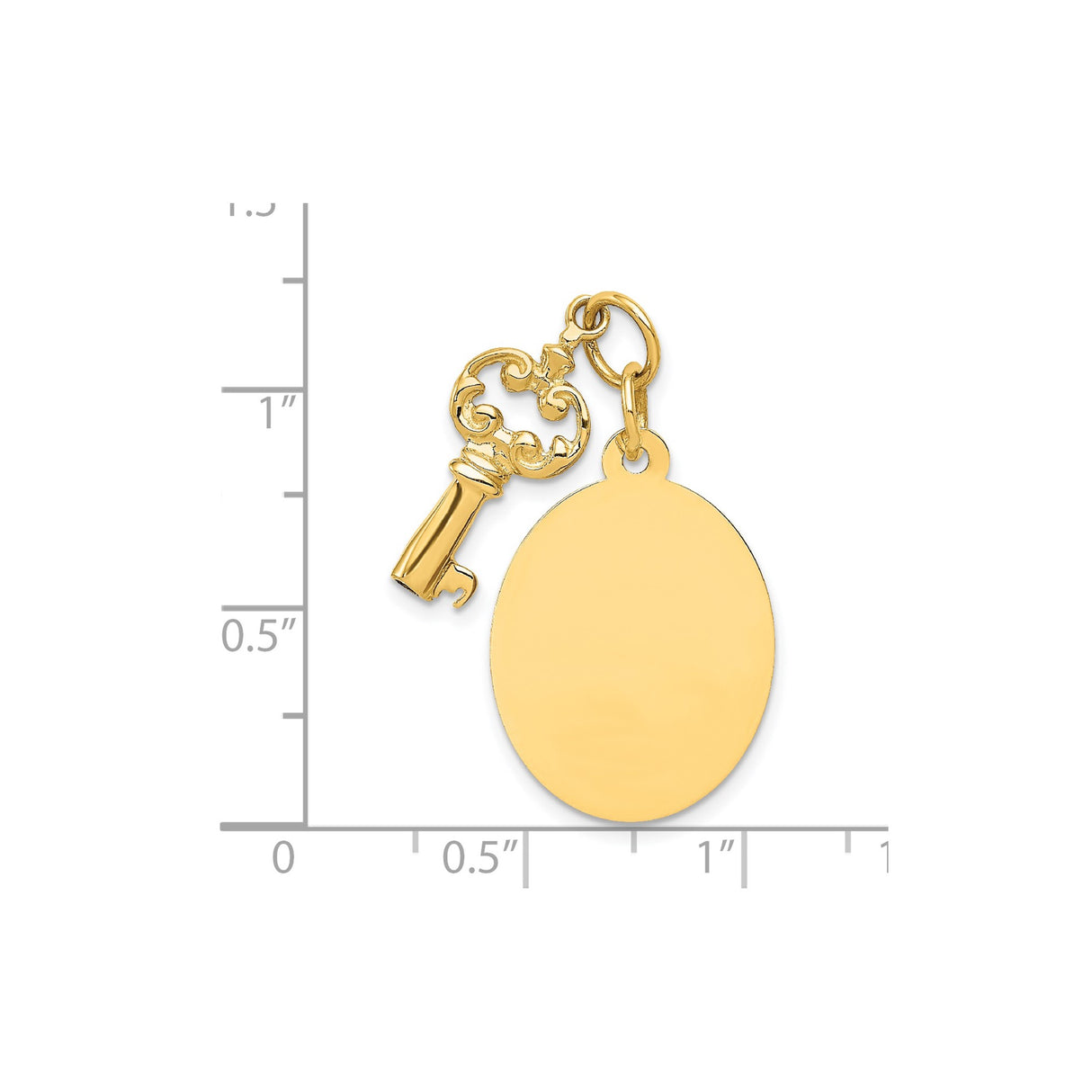 14k Yellow Gold Pendant with Vintage Key and Engravable Disc, Sentimental Charm for Women