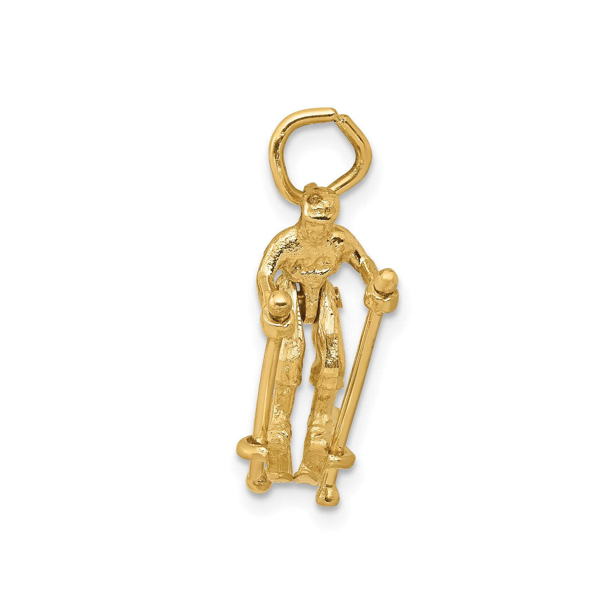 14k Yellow Gold Skier Pendant with Detailed Skis and Poles, Alpine Sports Charm