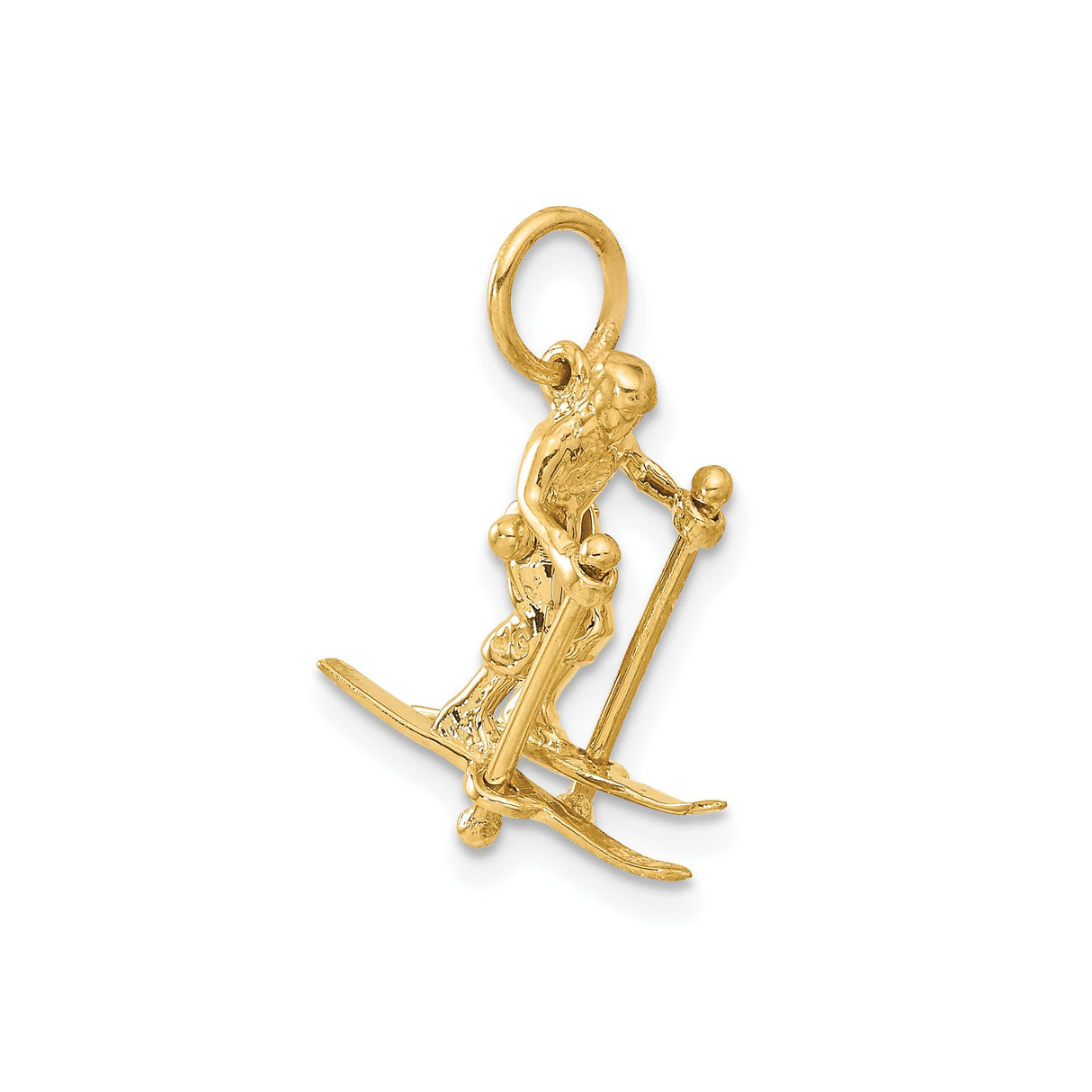 14k Yellow Gold Skier Pendant with Detailed Skis and Poles, Alpine Sports Charm