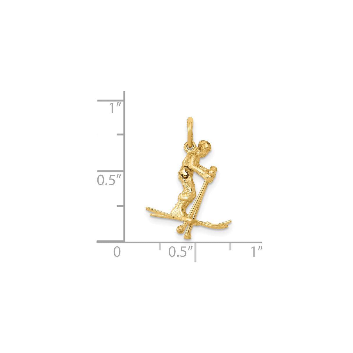 14k Yellow Gold Skier Pendant with Detailed Skis and Poles, Alpine Sports Charm