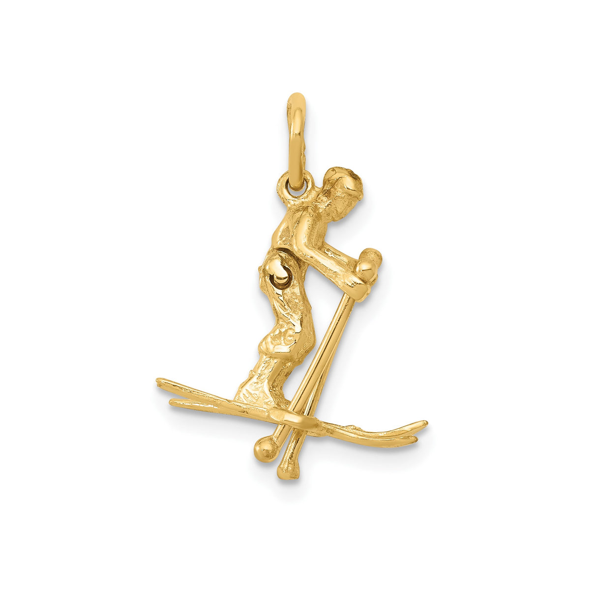 14k Yellow Gold Skier Pendant with Detailed Skis and Poles, Alpine Sports Charm