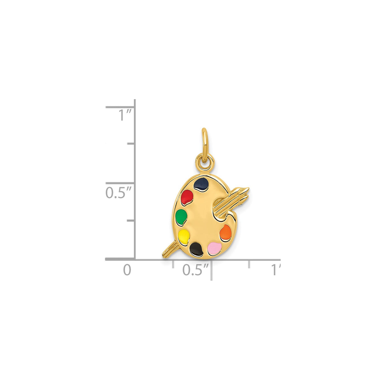 14k Yellow Gold Artist Palette Pendant with Colorful Enamel and Miniature Brushes