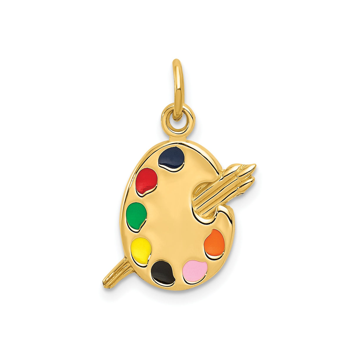 14k Yellow Gold Artist Palette Pendant with Colorful Enamel and Miniature Brushes