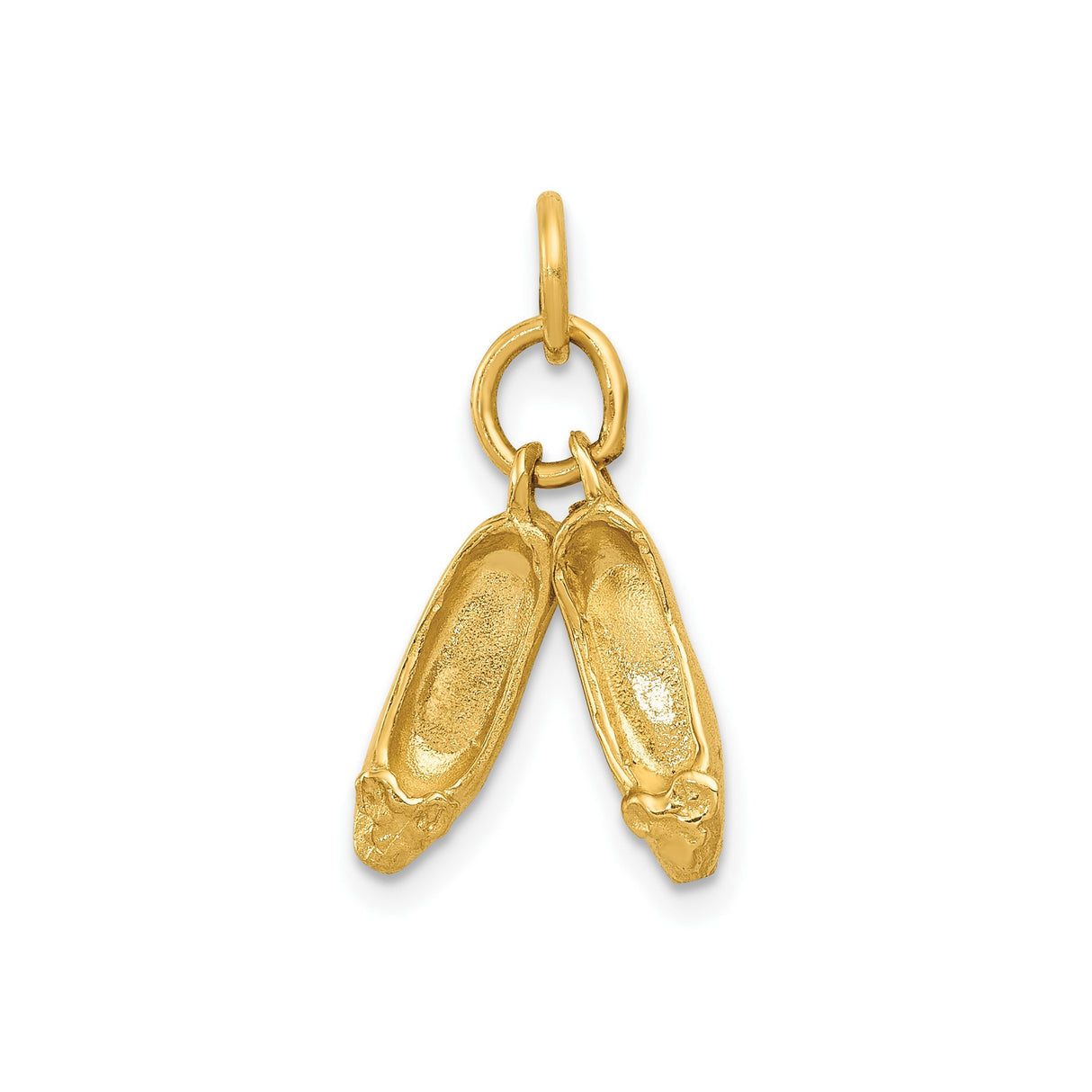 14k Yellow Gold Ballet Slipper Pendant Charm with Detailed Two Ballet Shoes Design