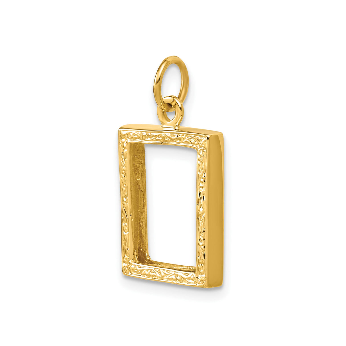 14k Yellow Gold Rectangular Photo Pendant with Floral Frame, Memory Keepsake Charm for Women