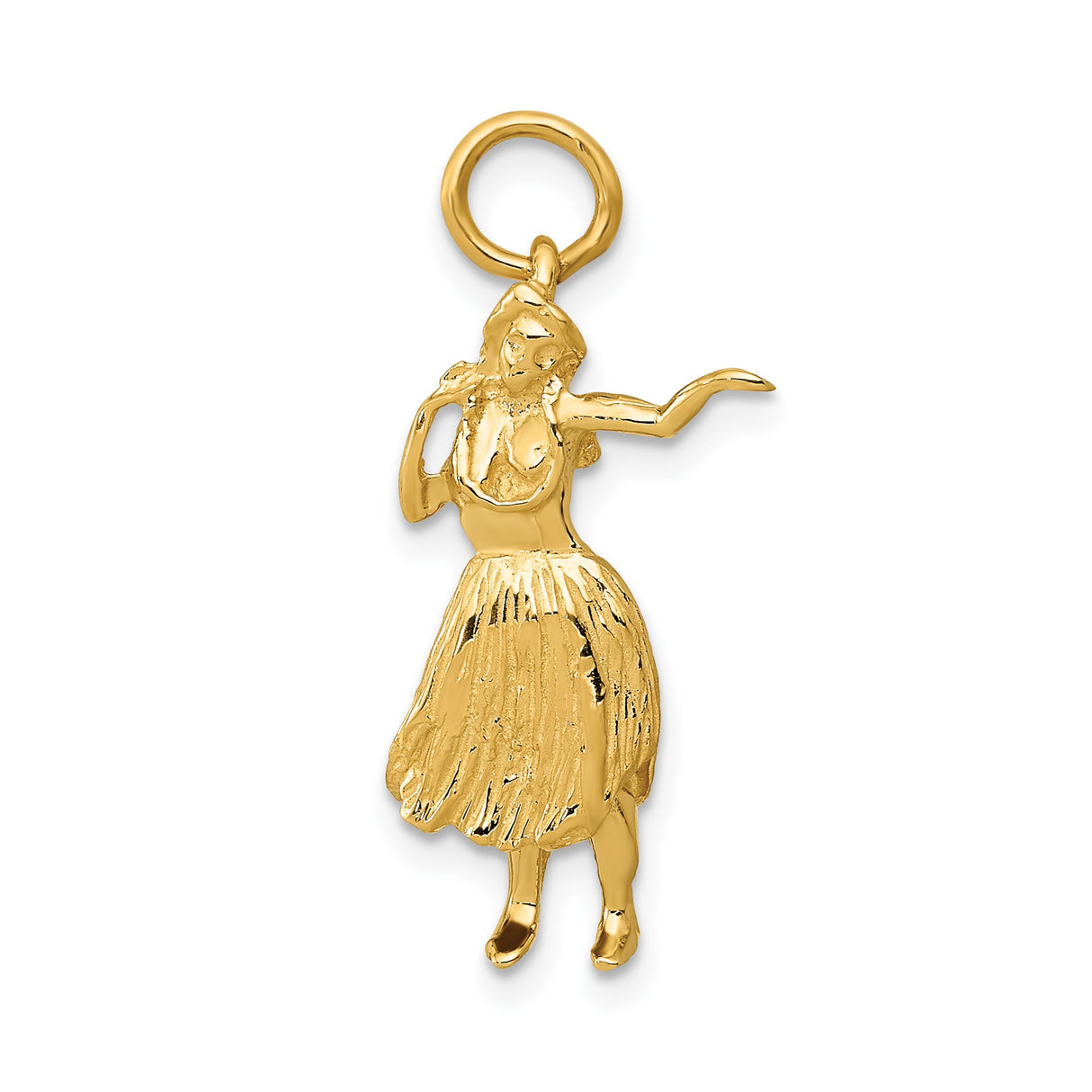 14k Yellow Gold Hula Dancer Pendant, Hawaiian Charm, Tropical Island Jewelry for Women