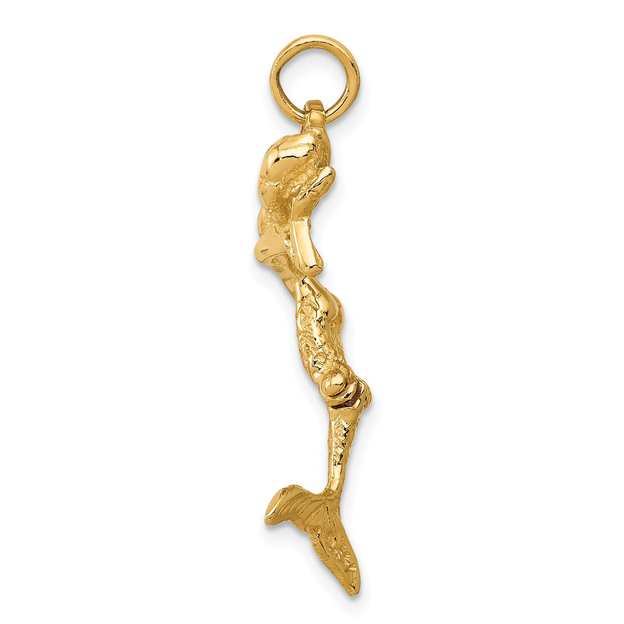 14k Yellow Gold Mermaid Pendant, Sculpted Nautical Charm with Mythical Ocean Design