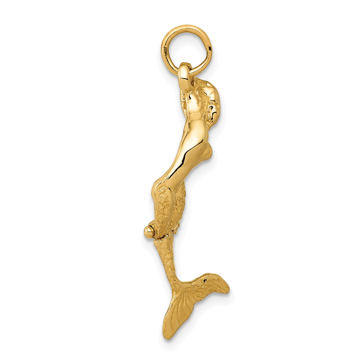 14k Yellow Gold Mermaid Pendant, Sculpted Nautical Charm with Mythical Ocean Design