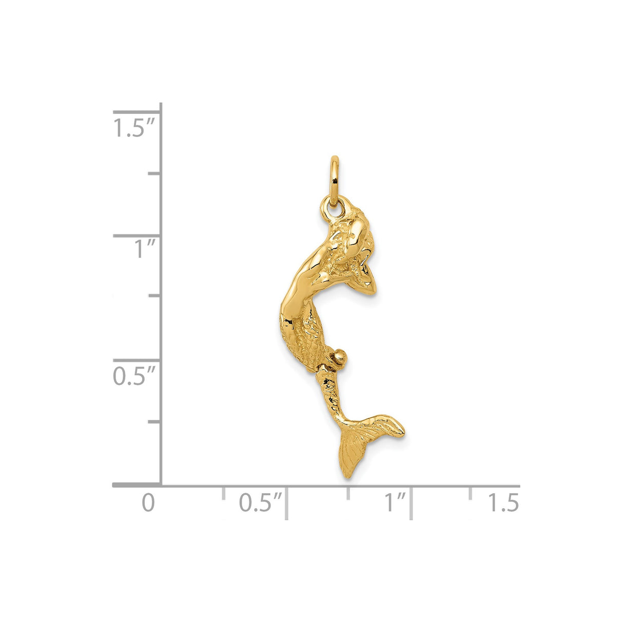 14k Yellow Gold Mermaid Pendant, Sculpted Nautical Charm with Mythical Ocean Design