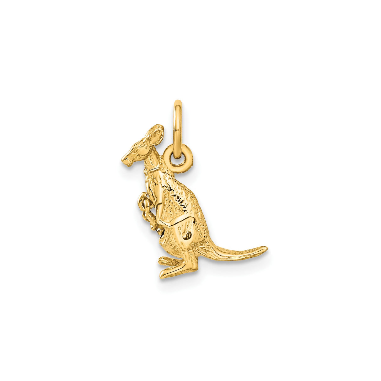 14k Yellow Gold Kangaroo Charm Pendant with Joey, Australian Wildlife Animal Jewelry