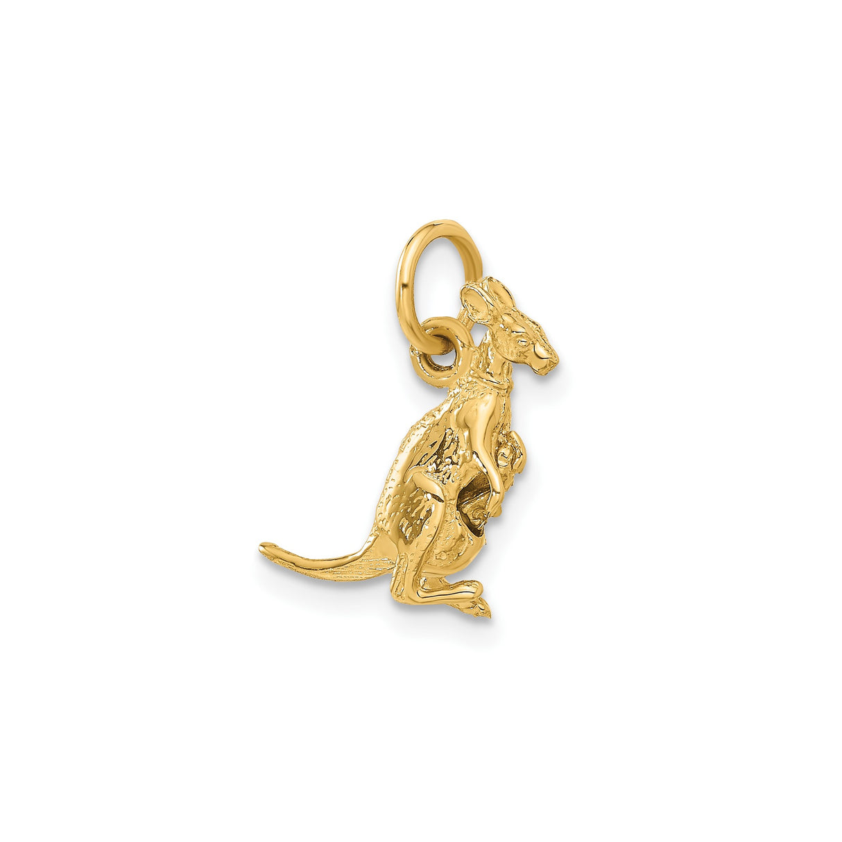 14k Yellow Gold Kangaroo Charm Pendant with Joey, Australian Wildlife Animal Jewelry