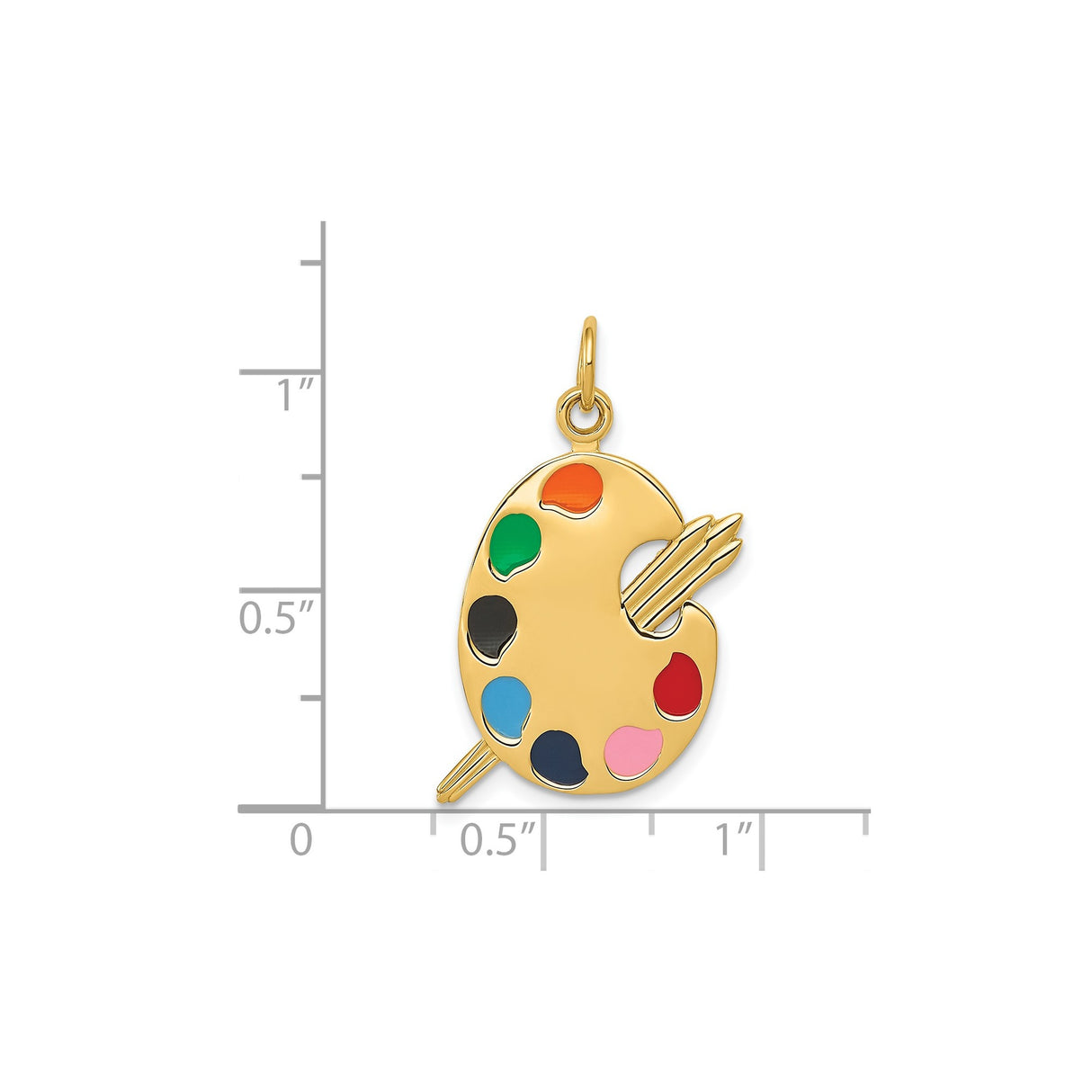14k Yellow Gold Artist Palette Pendant with Enamel Paintbrush Design, Multicolor Art Charm