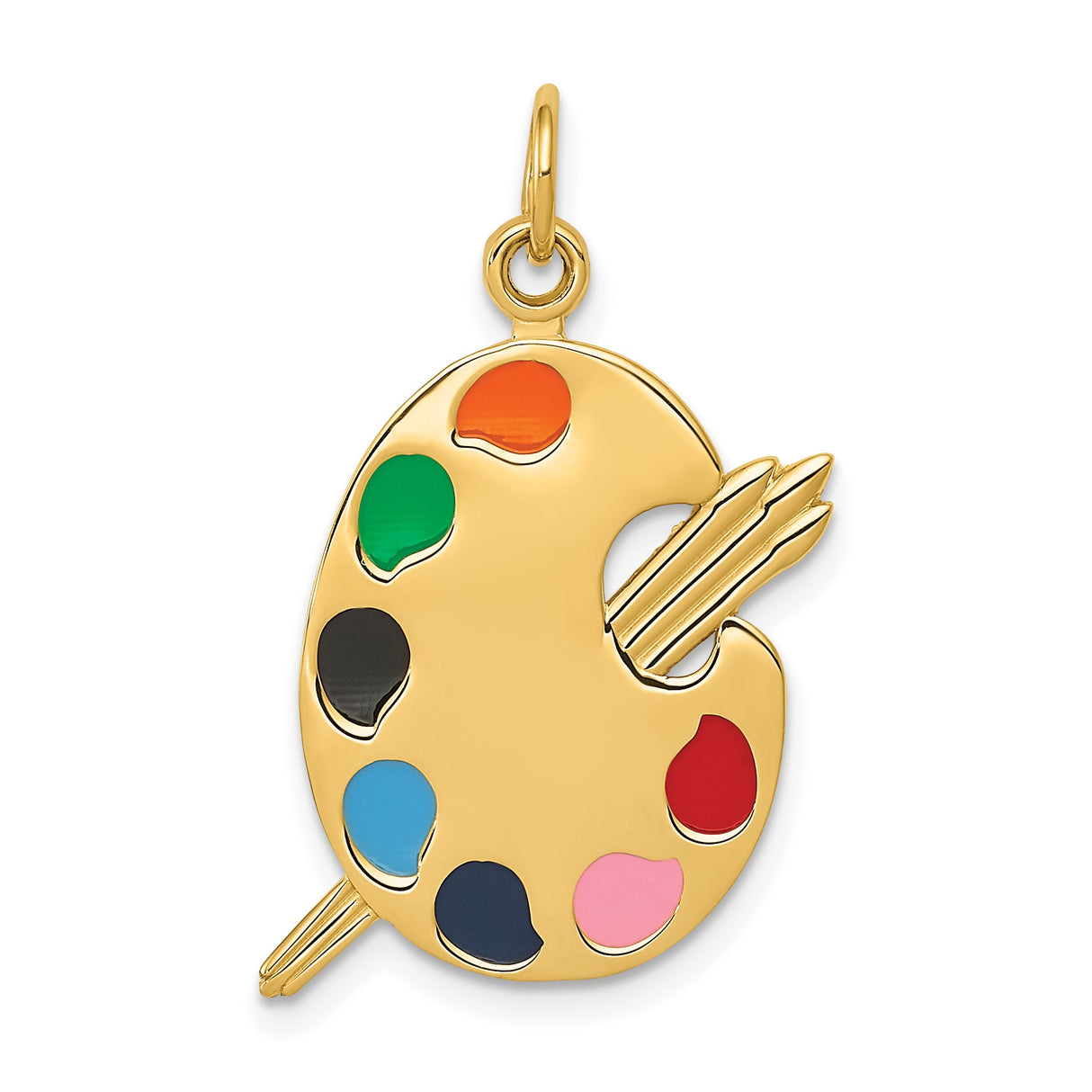 14k Yellow Gold Artist Palette Pendant with Enamel Paintbrush Design, Multicolor Art Charm