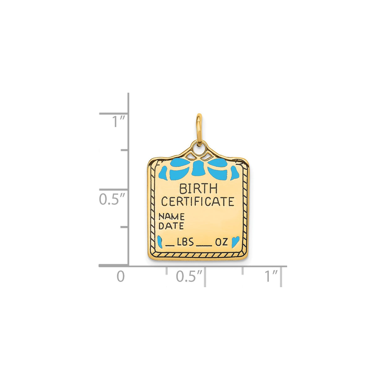 14k Yellow Gold Birth Certificate Charm Pendant with Blue Enamel Heart Detail