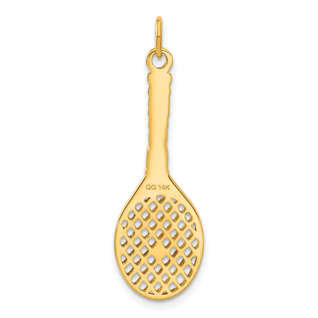 14k Yellow Gold Tennis Racket Pendant with Pearl Accent, Sports Charm for Women