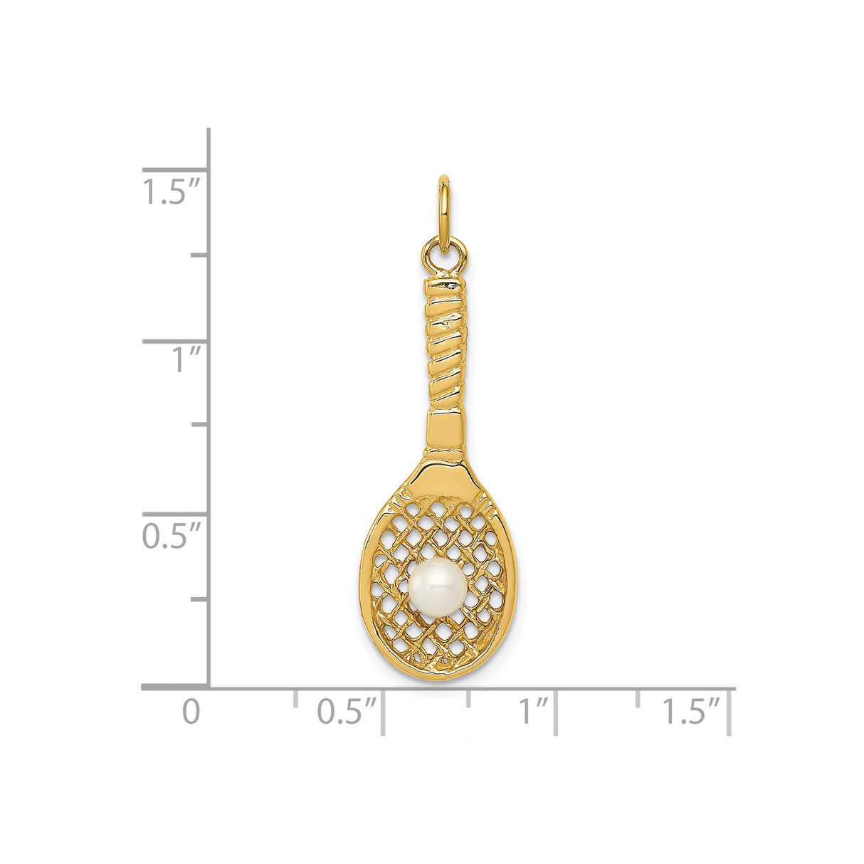 14k Yellow Gold Tennis Racket Pendant with Pearl Accent, Sports Charm for Women