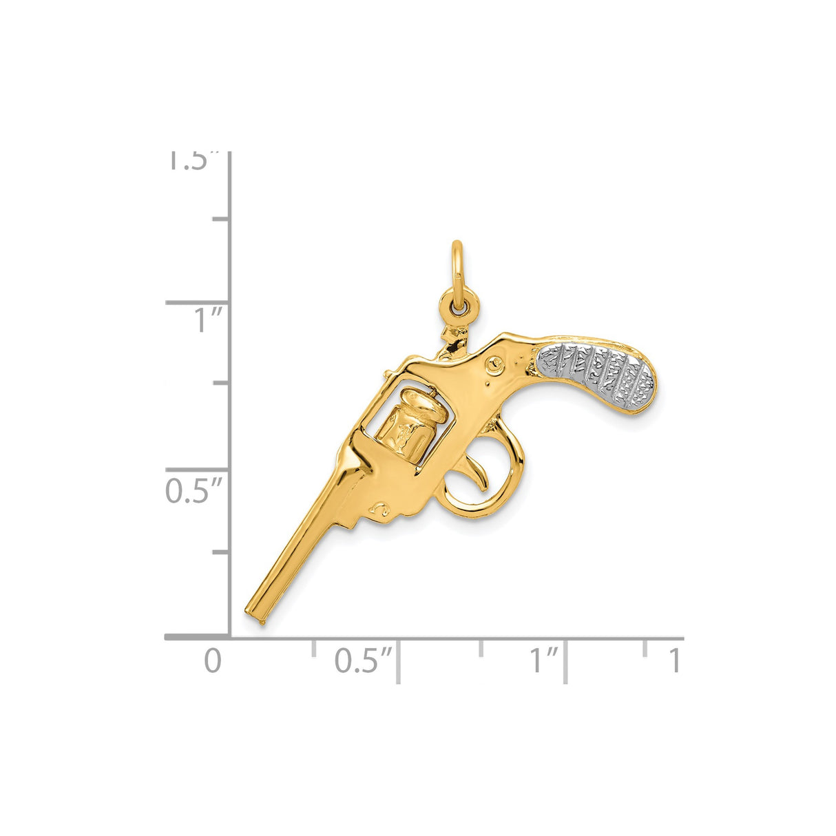 14k Two-Tone Gold Revolver Pendant with Textured Grip, Western Style for Men