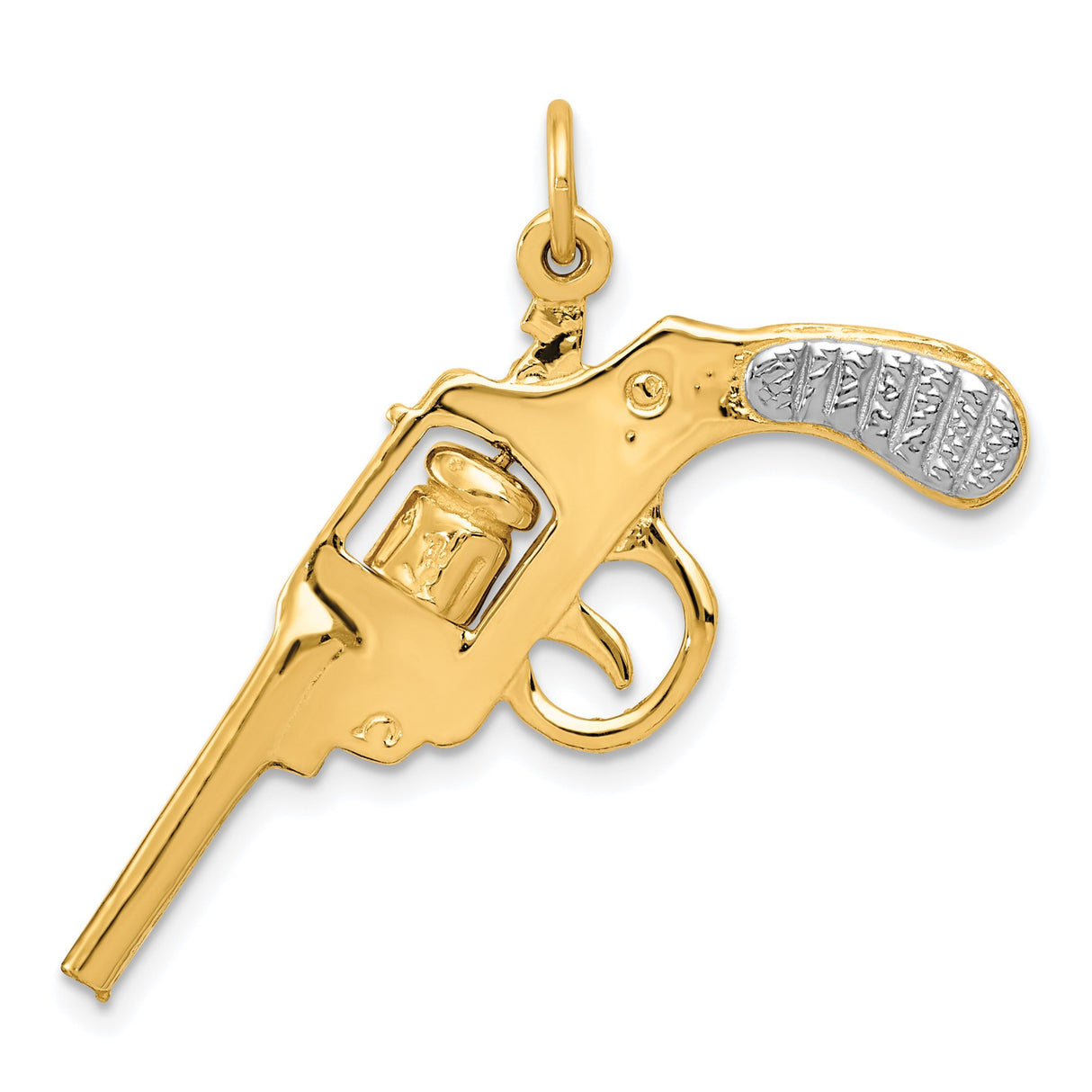 14k Two-Tone Gold Revolver Pendant with Textured Grip, Western Style for Men