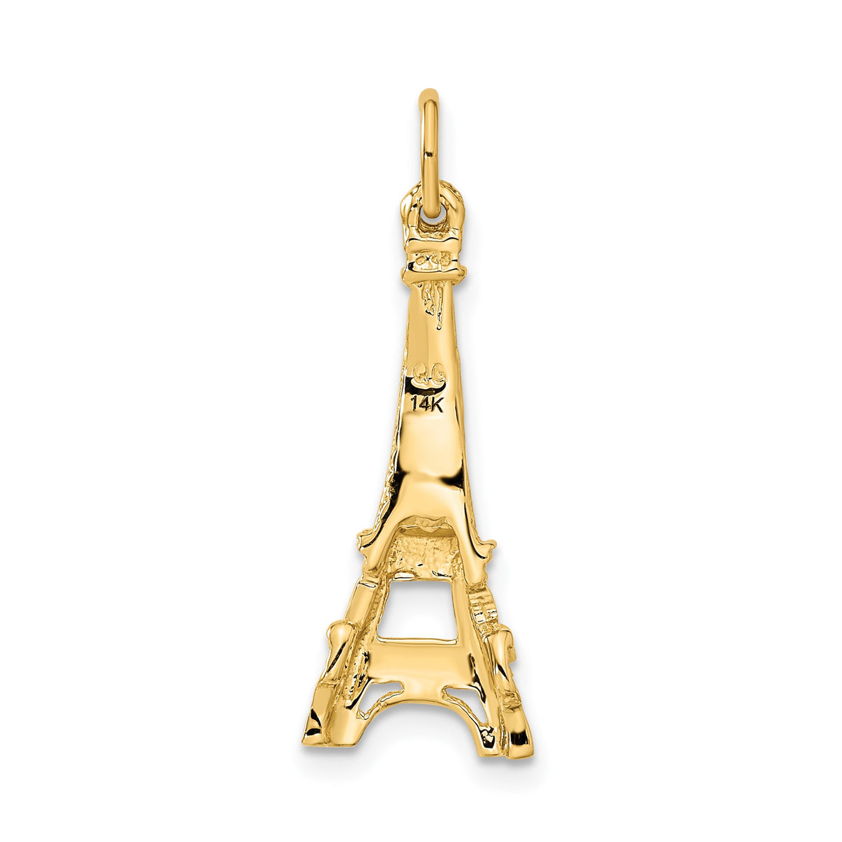 14k Yellow Gold Eiffel Tower Pendant Charm with Detailed Paris Landmark Design