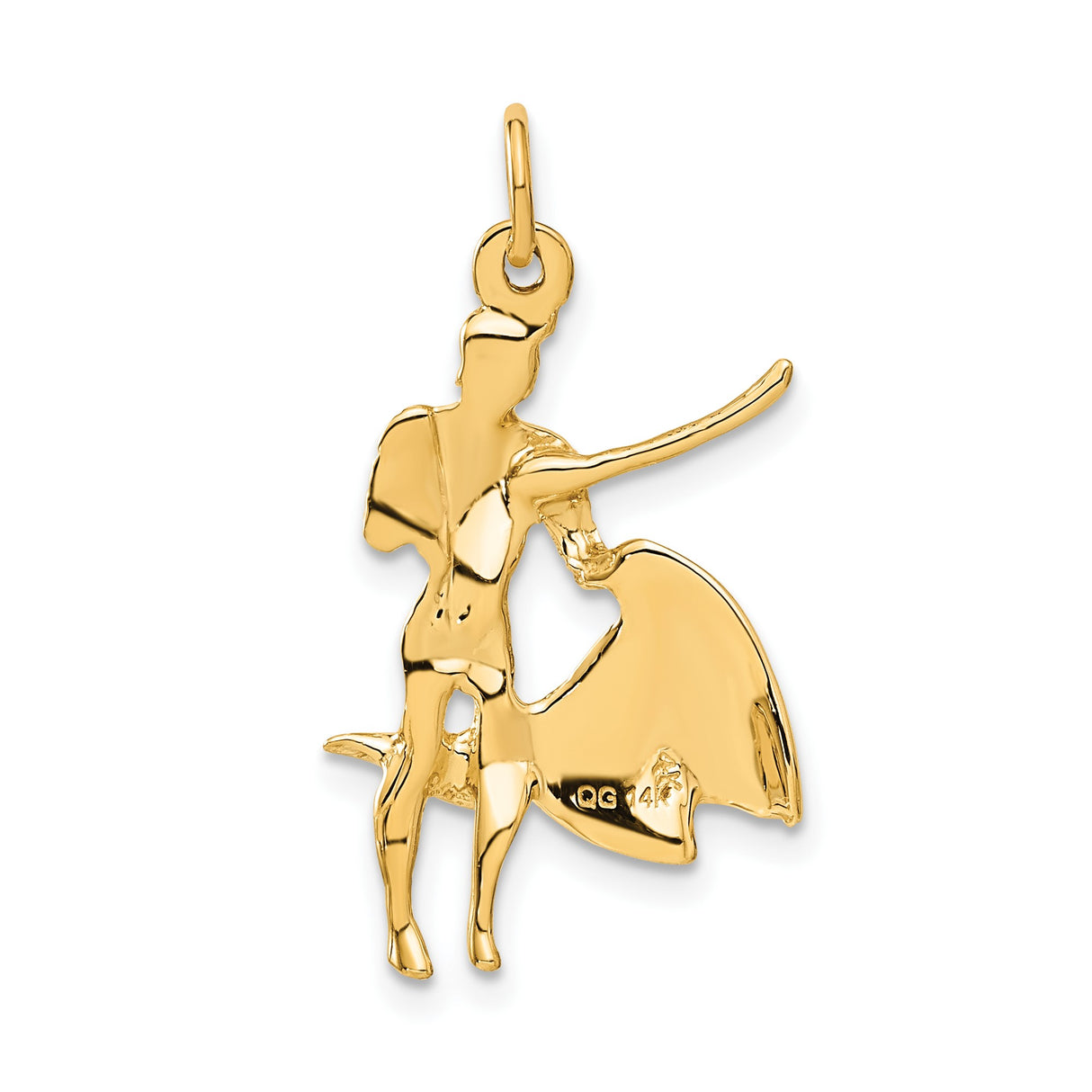 14k Yellow Gold Matador Pendant with Cape and Sword, Traditional Spanish Bullfighter Charm